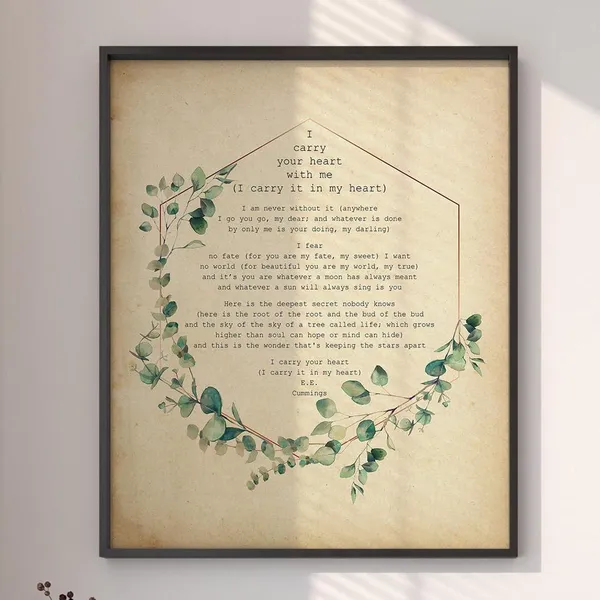 E. E. Cummings Poem Print, Watercolor Eucalyptus