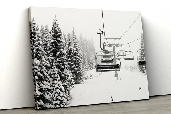 Black And White Winter Ski Lift Mountain Art Print