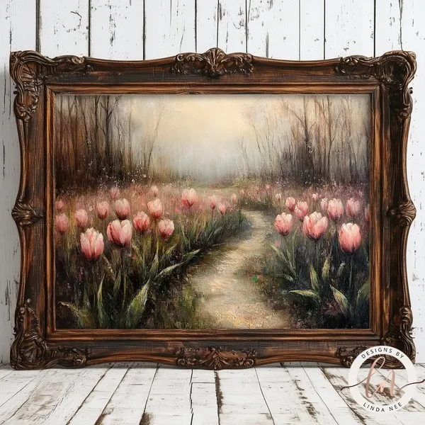 Vintage Tulip Floral Spring Art Print, French Country