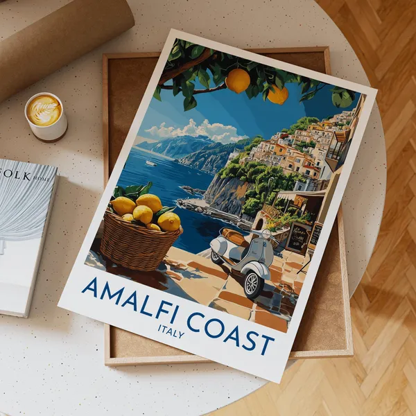 Amalfi Coast Travel Poster, Italian Riviera Wall Art
