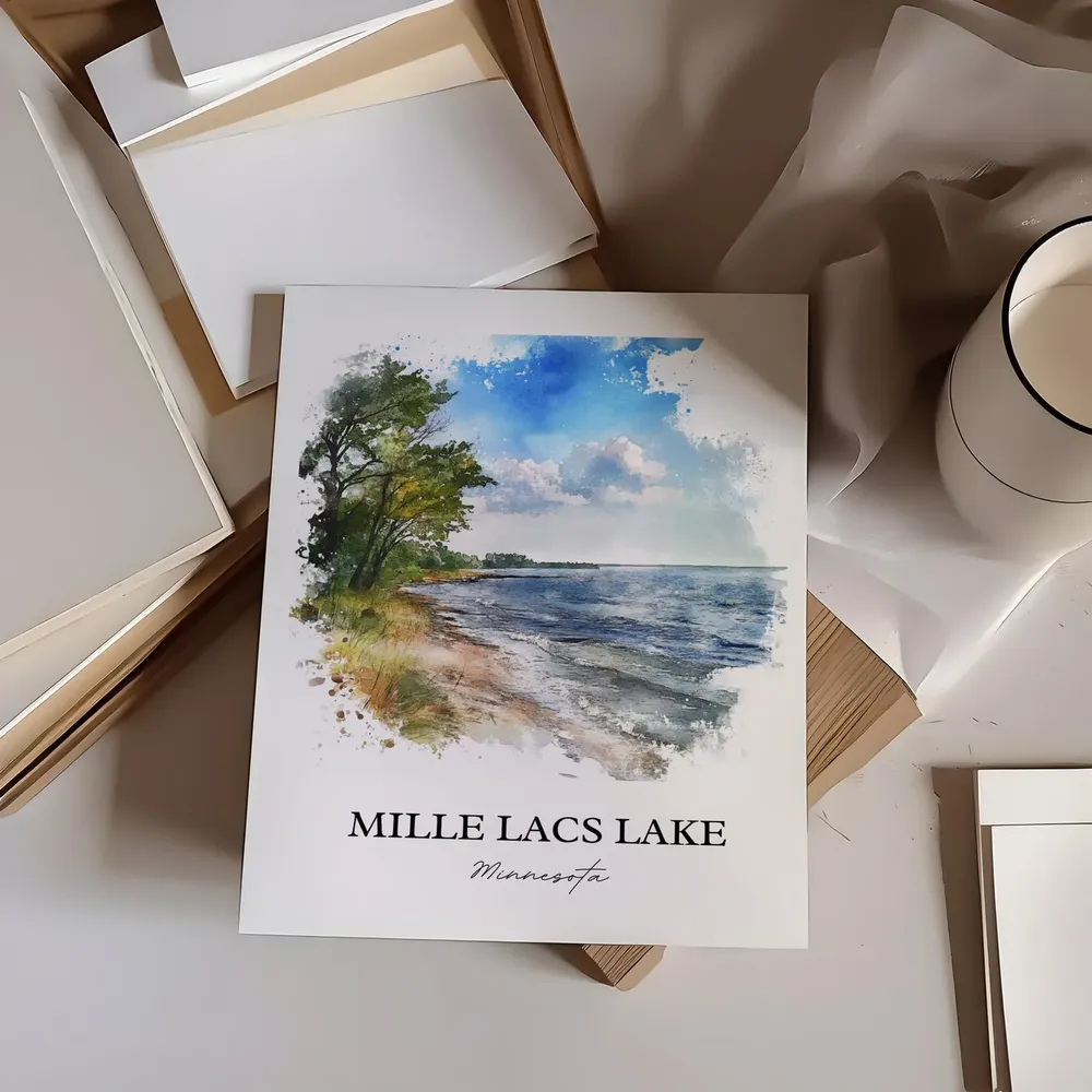 Mille Lacs Lake, Minnesota Watercolor Travel Poster - Image 3