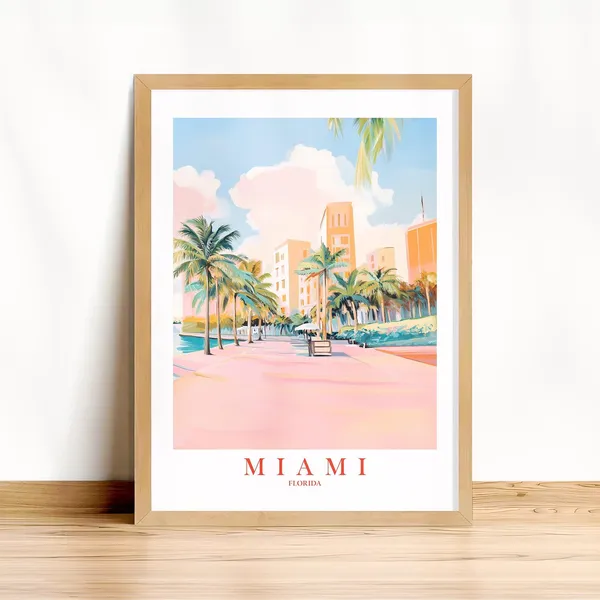 Miami Retro Travel Poster, Florida City Wall Art