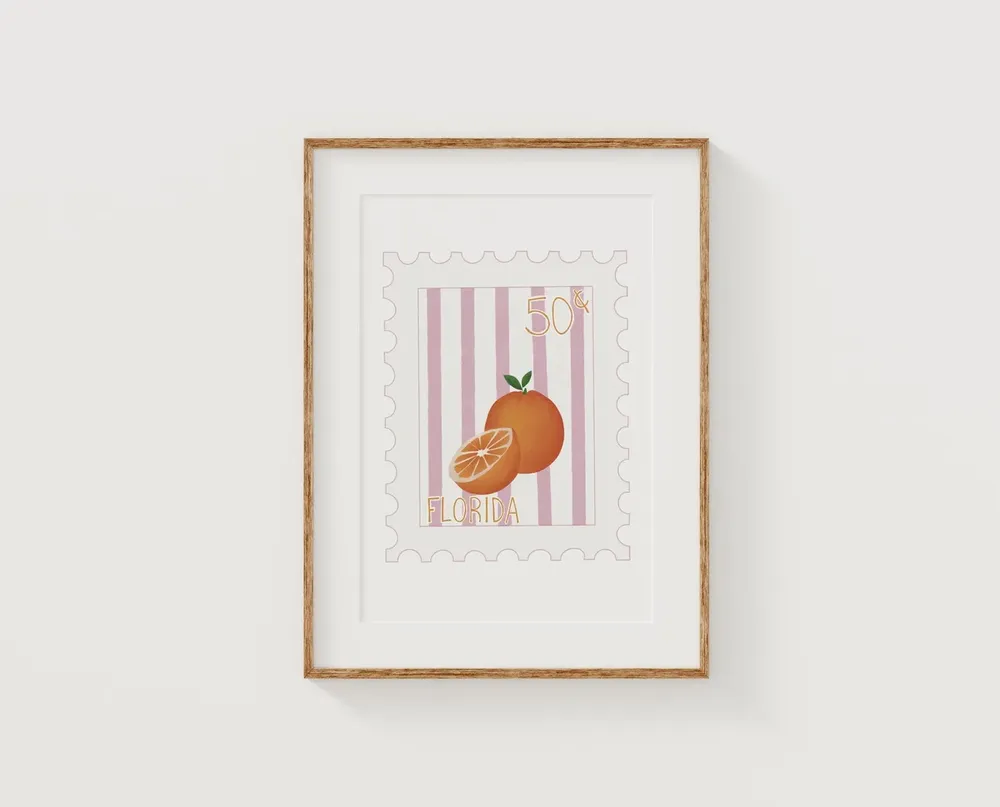 Florida Postage Stamp Travel Poster, Room Decor