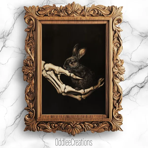 Skeleton Rabbit Gothic Vintage Art Print