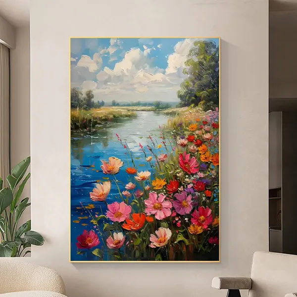 Colorful Flower Oil Painting, Abstract River Print