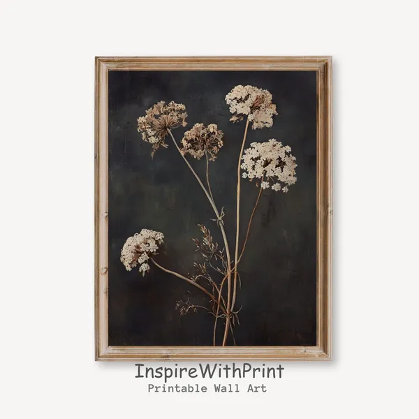 Vintage Dark Flower Print, Moody Botanical Poster