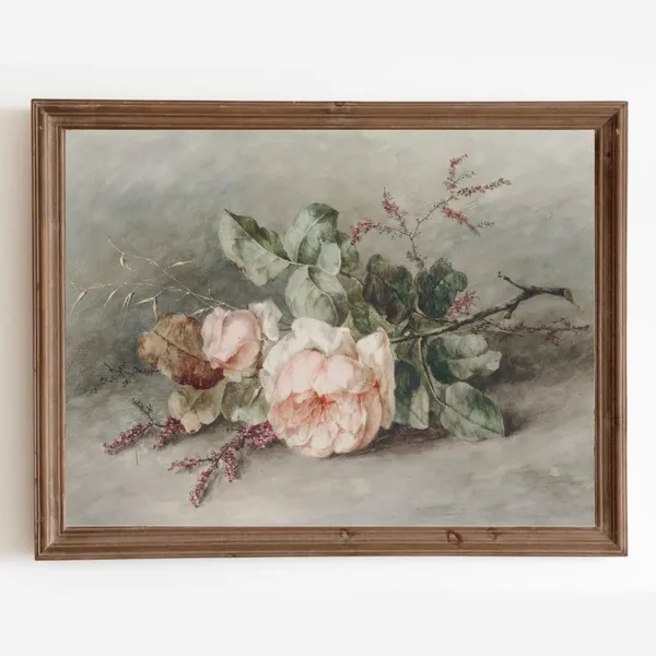 Neutral Roses Still Life, Vintage Floral Art Print