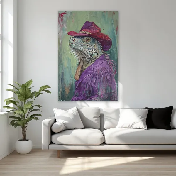 Surreal Iguana Cowboy, Western Reptile Art Print