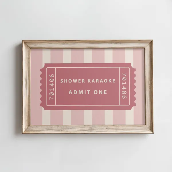 Shower Karaoke Ticket Print, Trendy Bathroom Decor
