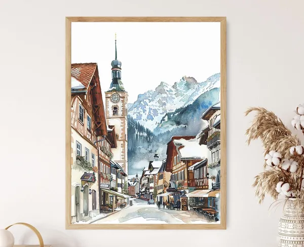 Garmisch Partenkirchen Illustration, Ski Resort Poster