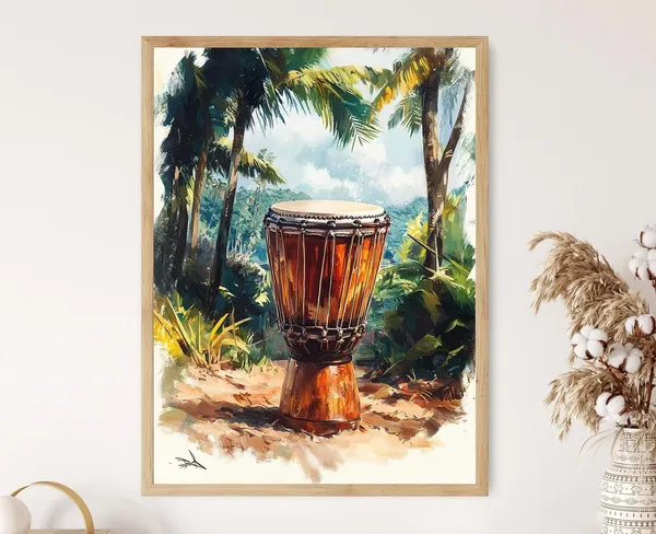 Jamaican Maroon Drum Art Print, Tropical Setting