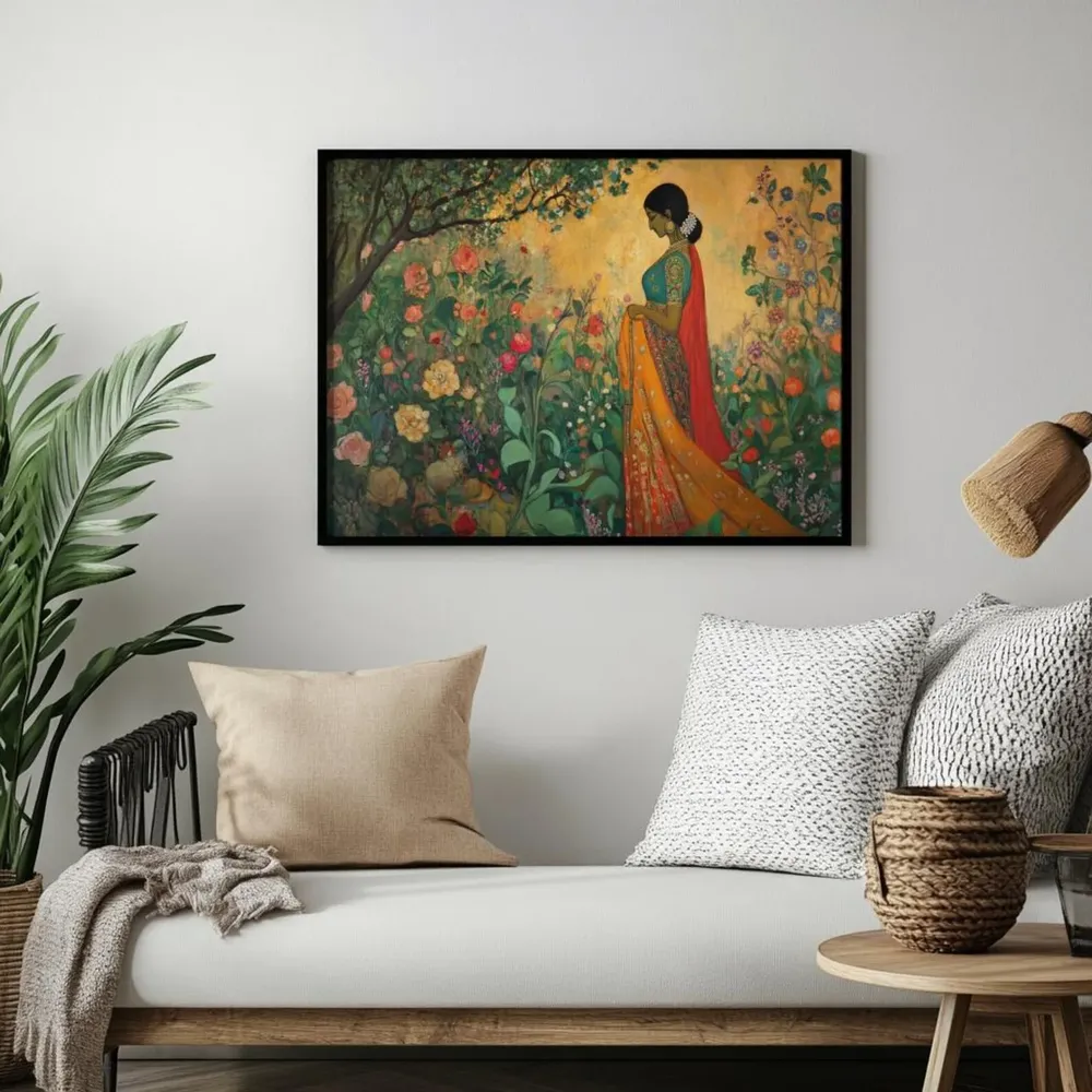 Woman In Garden Print, Ethnic Floral Decor - Image 2