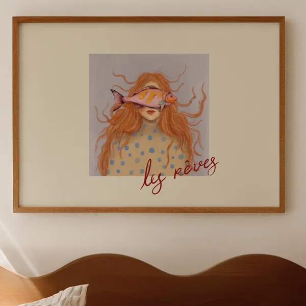 Woman and Fish Surreal Colourful Portrait Art Print