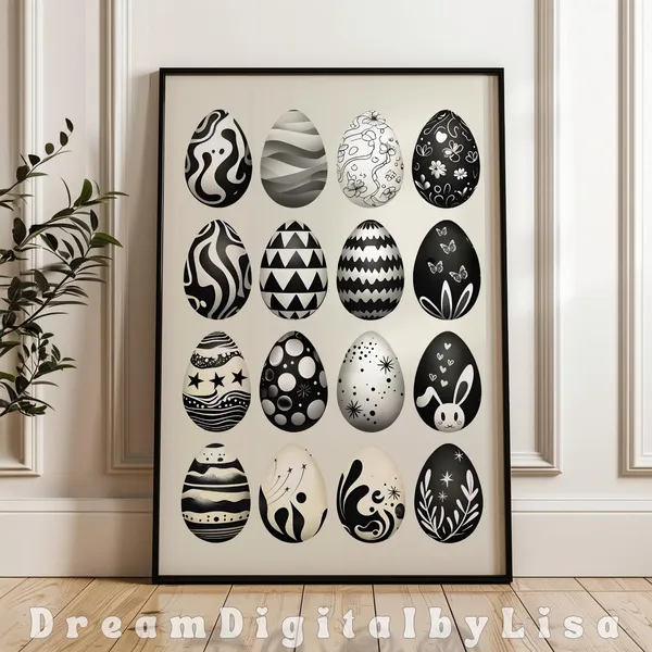 Easter Eggs Monochrome Art Print, Modern Spring Decor