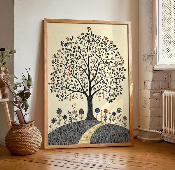 Cool Tree Folk Art Botanical Poster Print