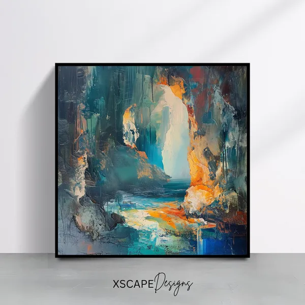 Abstract Coastal Cave Art, Ocean-Inspired Wall Art Print