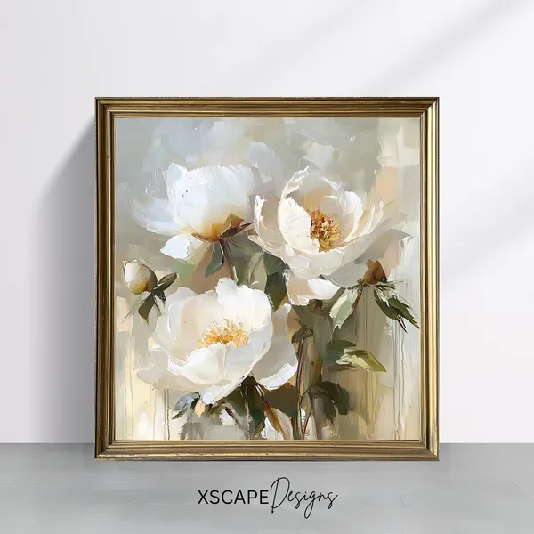 Vintage White Floral Art Print, Rustic Botanical Decor