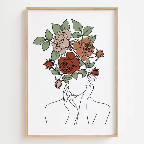 Woman With Flowers Line Art Minimalist Art Print