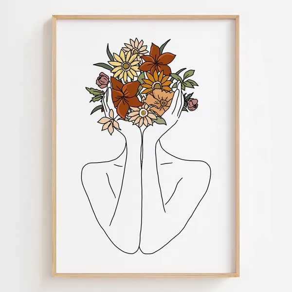 Floral Woman Line Art, Abstract Minimalist Art Print
