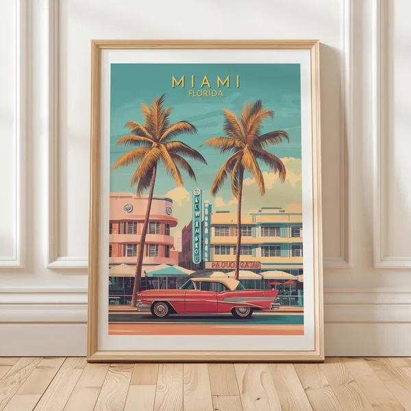 Miami Florida Ocean Drive Art Deco Travel Poster