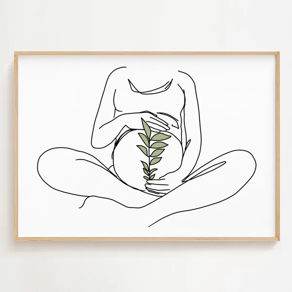 Pregnant Woman Line Art, Minimalist Motherhood Art Print