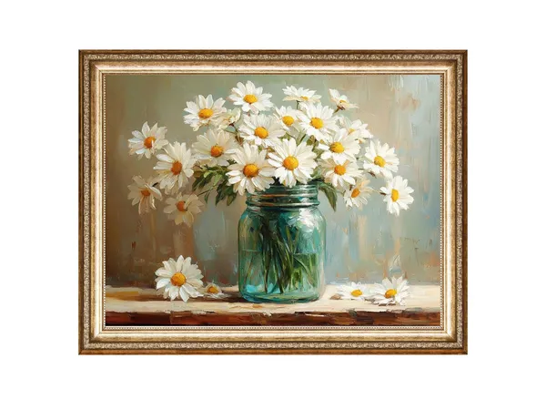 Daisy Flowers in Glass Jar, Cottage Core Art Print