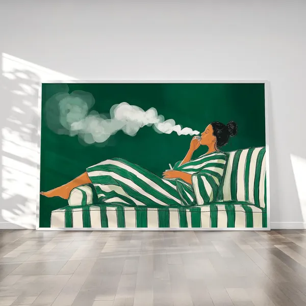 Emerald Green Woman Smoking Stripe Woman Poster