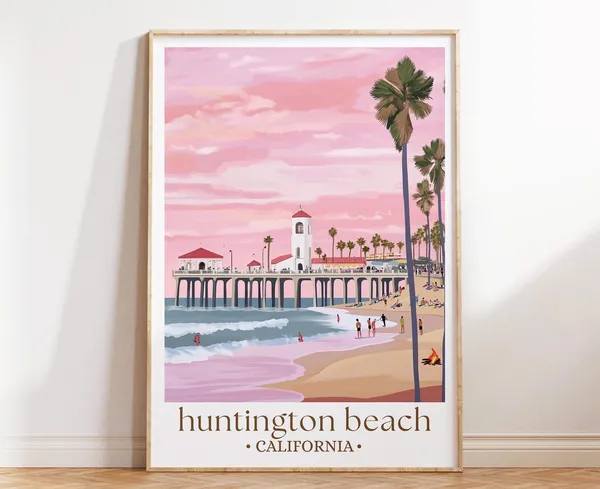 Huntington Beach California Travel Poster, Surf City