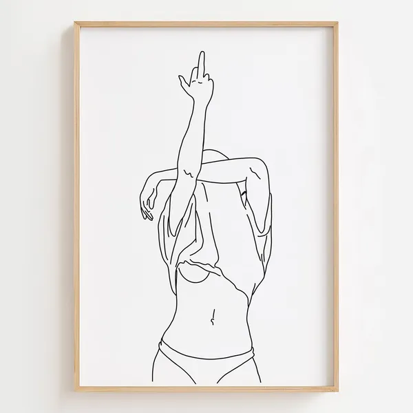 Middle Finger Line Art Print, Rude Woman Portrait