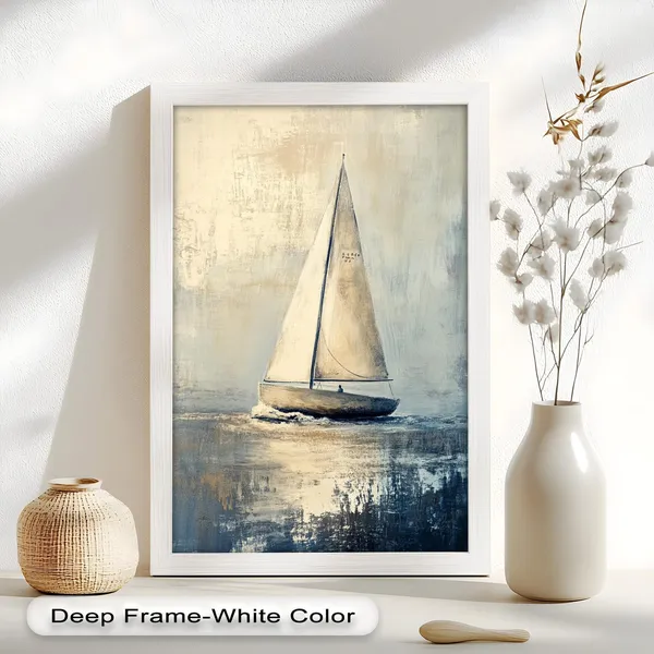 Sailboat Oil Painting, Vintage Maritime Art Print