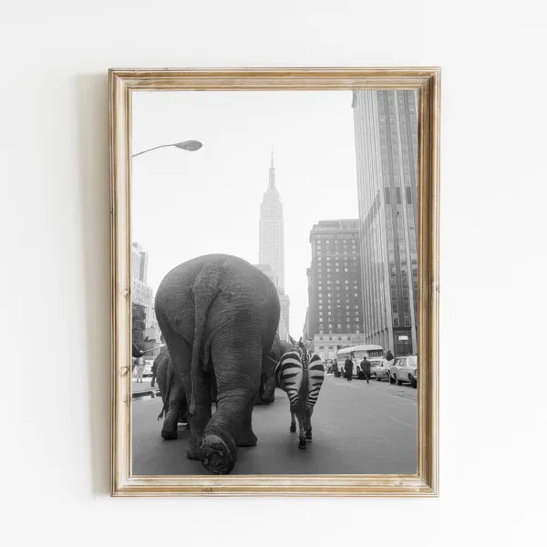 Vintage Circus In New York, Black-And-White Poster Print