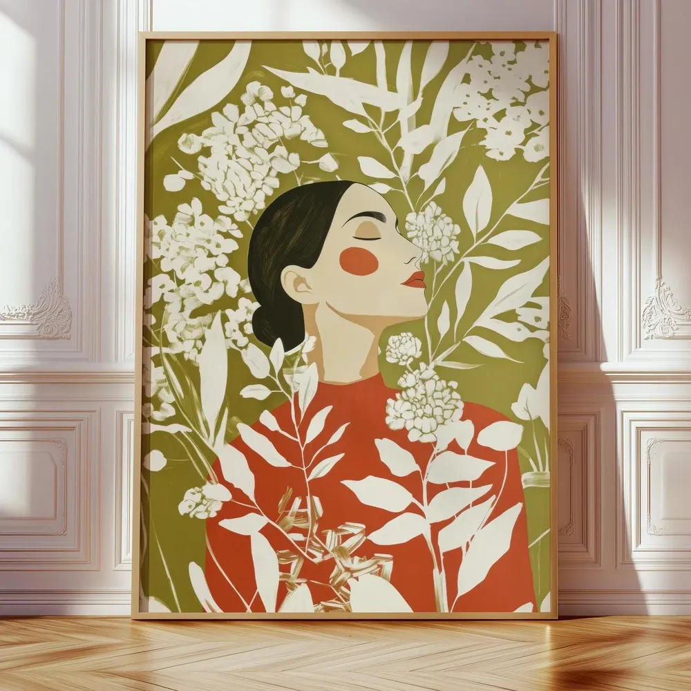 Botanical Woman Portrait, Modern Boho Wall Art Print