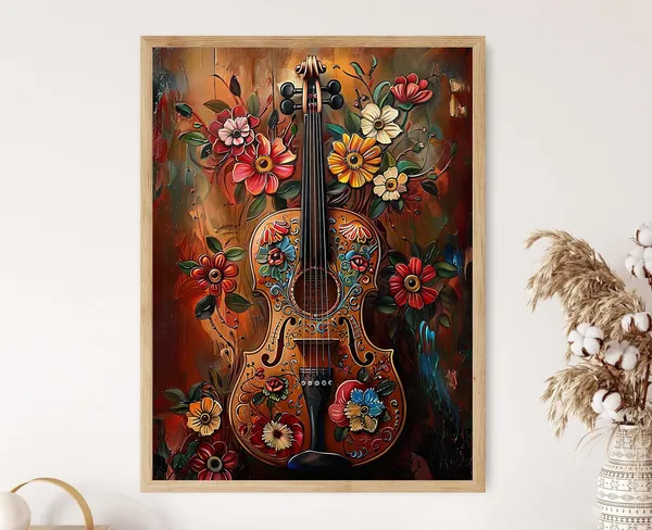 Mexican Talavera Violin Art Print, Music Decor