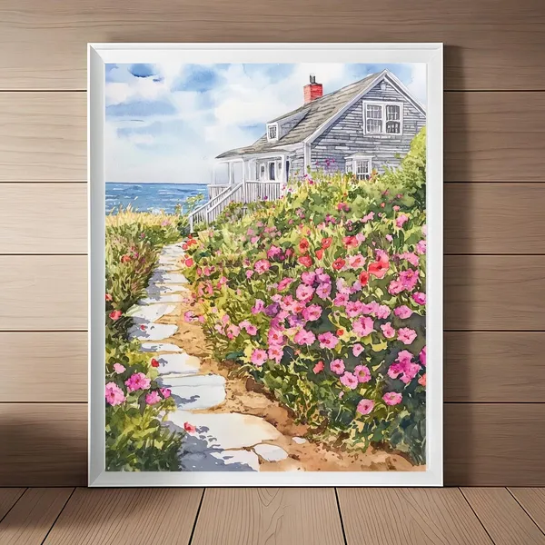 Cape Cod Watercolor Travel Poster, New England Seascape