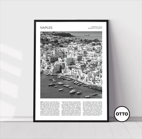 Naples and Procida Travel Poster, Italy Art Print