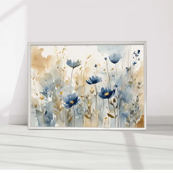 Santorini Wildflowers Watercolor Art Print, Abstract Floral