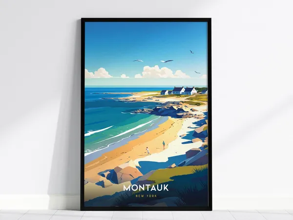 Montauk New York Coastal Beach Travel Poster