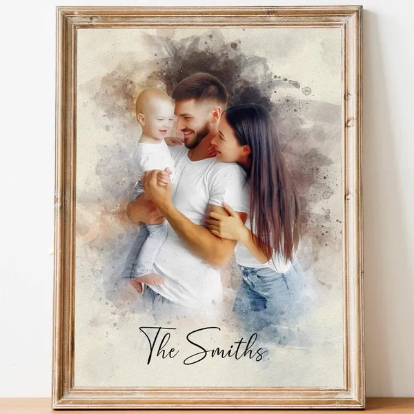 Personalized Watercolor Family Portrait Art Print