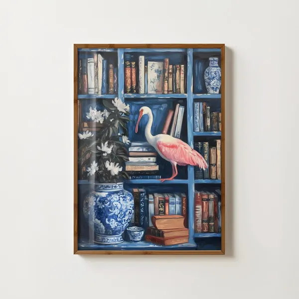 Spoonbill Library Chinoiserie Wall Art Print