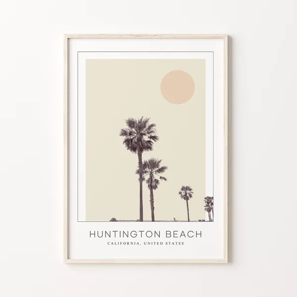 Huntington Beach Travel Poster, Minimalist Art Print