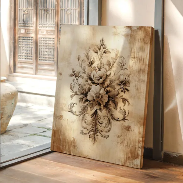 Antique Floral Sepia Botanical Art Print, French Country