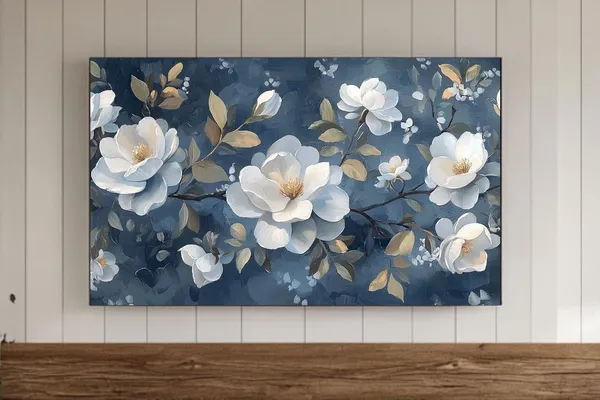 Navy Blue Vintage Flowers Art Print, Rustic Botanical