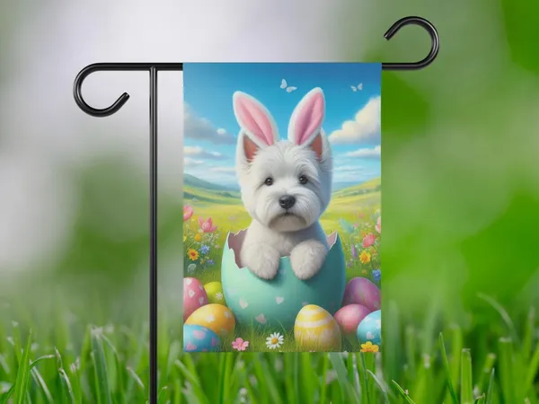 Westie Easter Garden Flag, Hello Spring Poster Print
