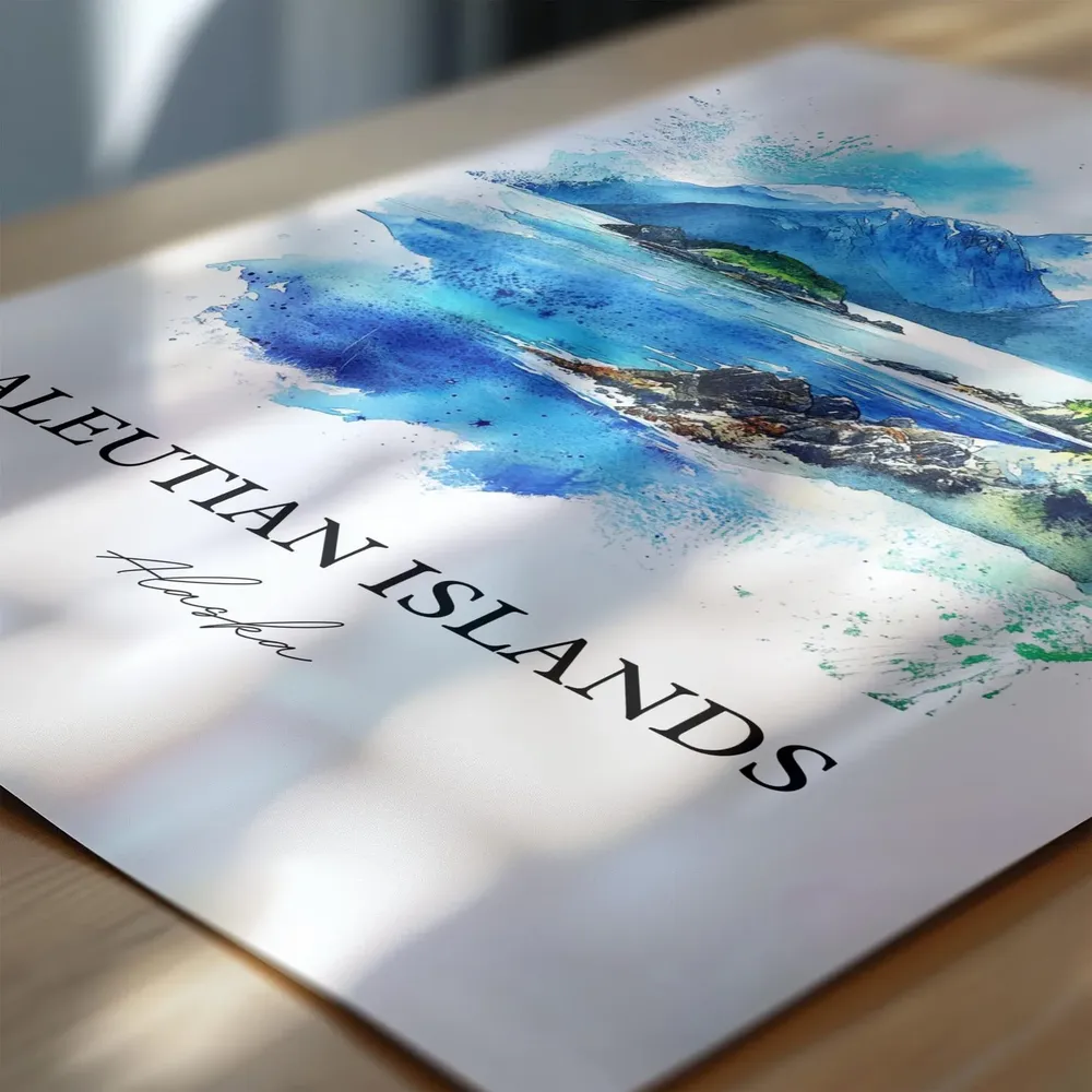 Aleutian Islands Watercolor Travel Poster, Alaska - Image 6