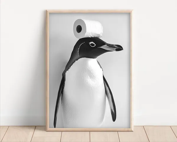 Penguin With Toilet Paper Funny Bathroom Wall Art