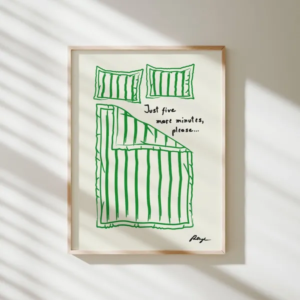 Stay In Bed Print, Green Bedroom Art Print