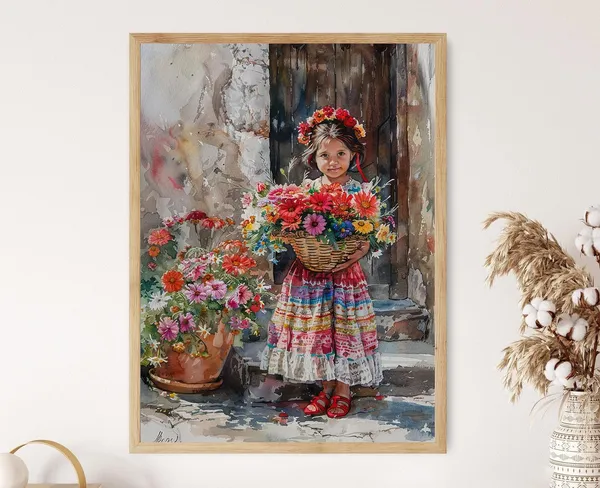 Little Mexican Girl Selling Flowers Art Print