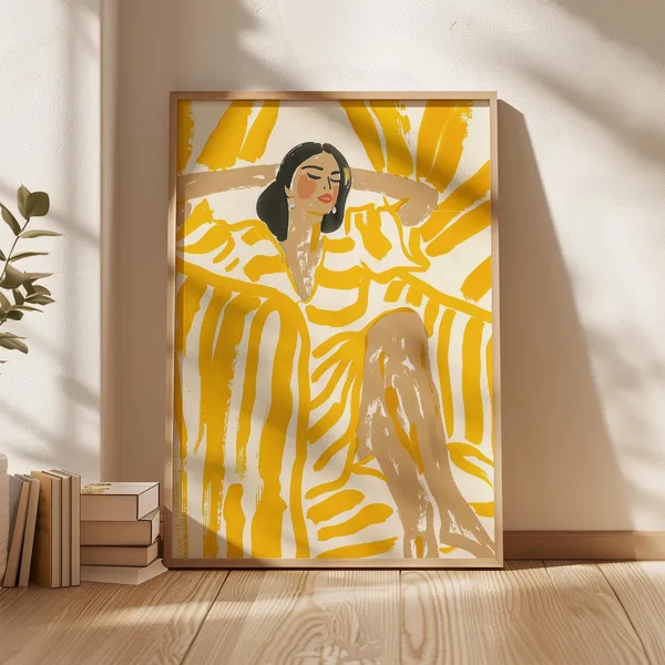 Yellow Abstract Woman Art Print, Minimalist Portrait
