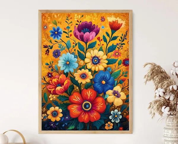 Bosnian Tapestry Art Print, Vibrant Folklore Motifs