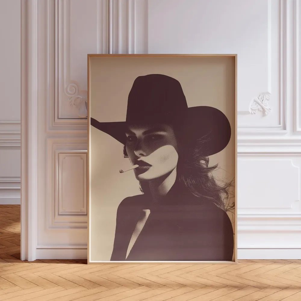 Sepia Brown Cowgirl Art Print, Western Decor